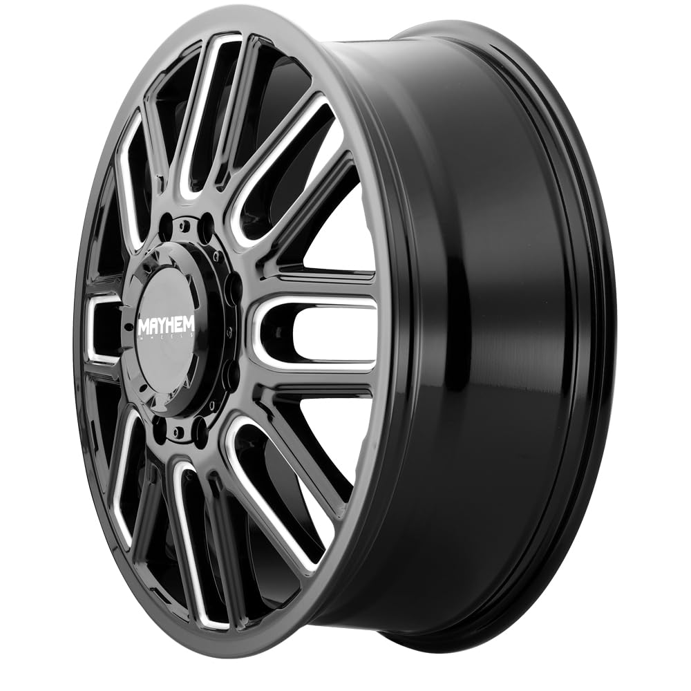 Cogent Mayhem Dually (8107) Gloss Black W/Milled Spokes 20X8.25 Front 8-165.1 115mm 121.3mm Wheel with Painted (20 x 8.25 inches /8 x 165 mm, 115 mm Offset)