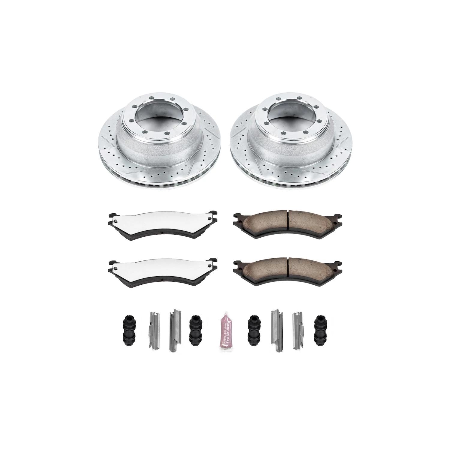 Power Stop Rear Z36 Truck & Tow Brake Kit K5204-36, Ceramic Brake Pads and Drilled/Slotted Brake Rotors For E-350 Club Wagon, E-350 Econoline Club Wagon, E-350 Super Duty, F-150 [Model Specific]
