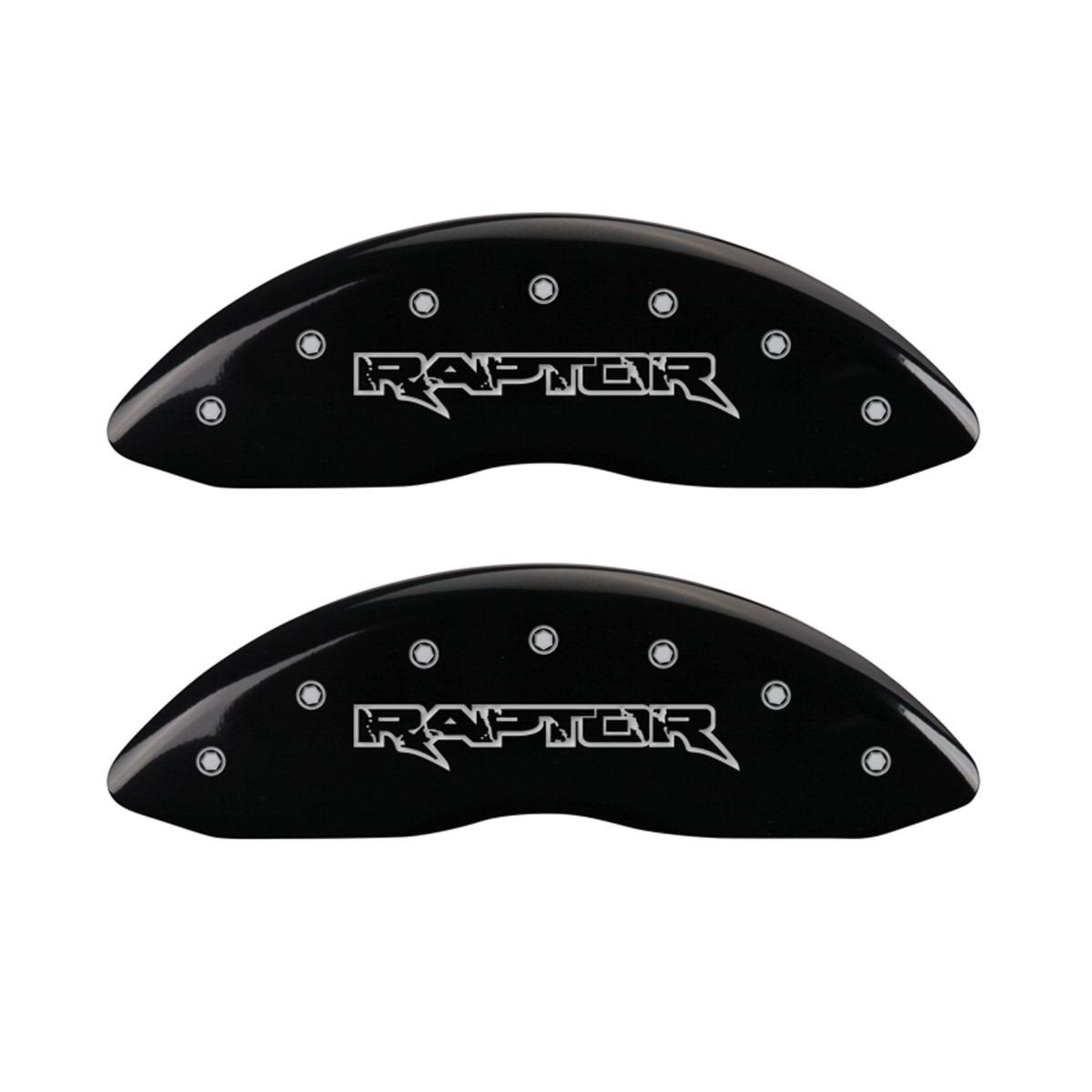 SET OF 4 CALIPER COVERS, BLACK, FRONT AND REAR: RAPTOR, SILVER CHARACTERS