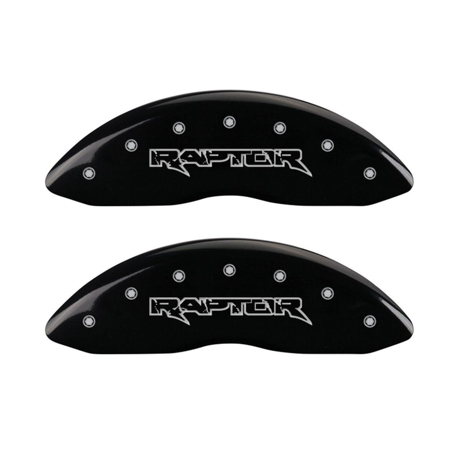 SET OF 4 CALIPER COVERS, BLACK, FRONT AND REAR: RAPTOR, SILVER CHARACTERS