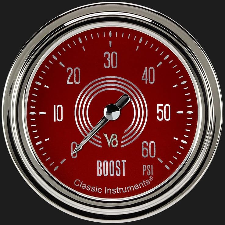 V8 Red Steelie V8RS343SLC 2 5/8" Boost Gauge, 60 psi