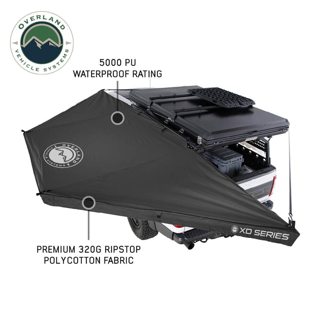 XD Nomadic 180 LTE Awning – Overland Vehicle Systems, Universal Fit, Freestanding Design with Blackout 320g Ripstop Poly Cotton Fabric, Waterproof 5000 PU Rating, Black Travel Cover