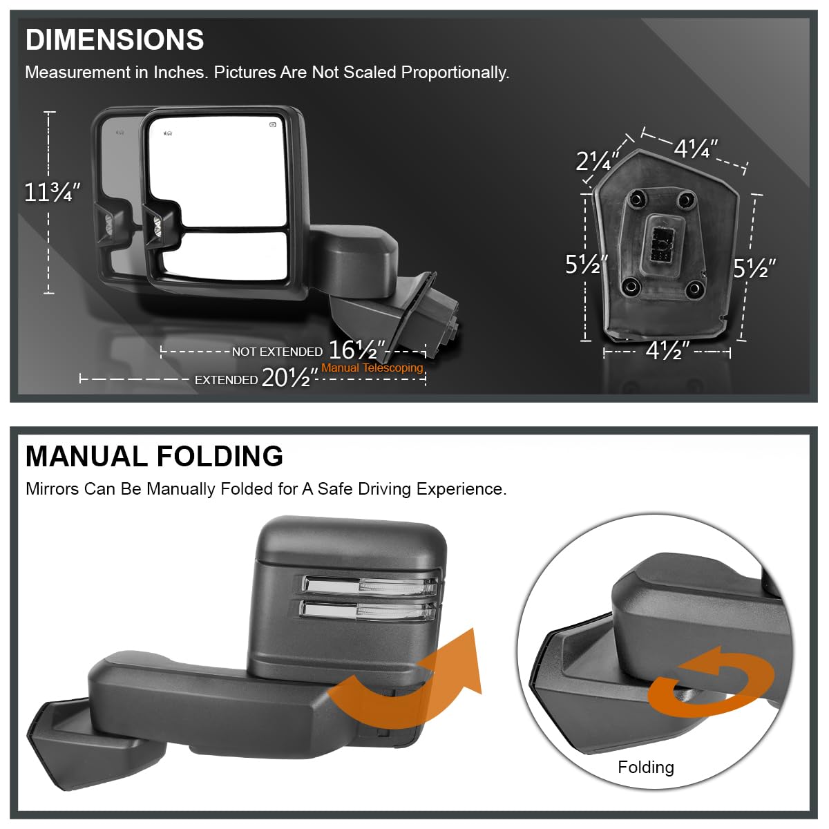 Spec-D Tuning Power Heated Black Tow Mirrors w/LED Signal, Blind Spot Sensor, Temperature Sensor Compatible with 2019-2025 GMC Sierra 1500, Left + Right Pair