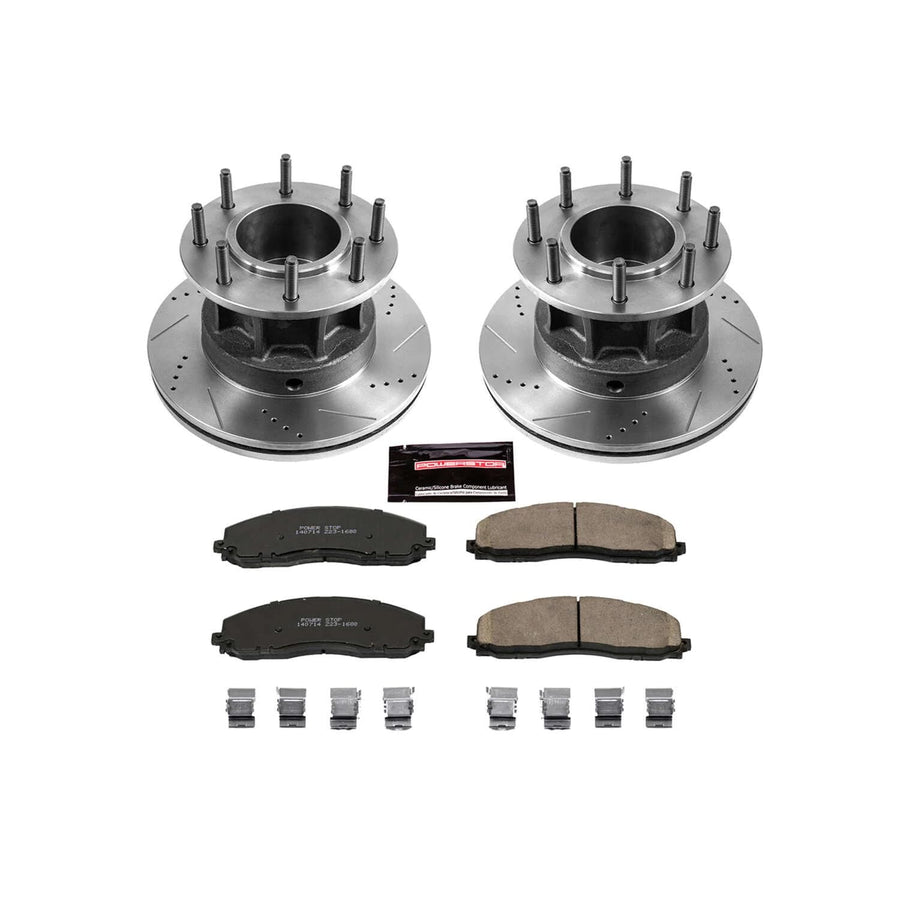 Power Stop K6823 Z23 Carbon Fiber Brake Pads with Drilled & Slotted Brake Rotors Kit For Ford F-350 Super Duty 2013-2016 [Model Specific]