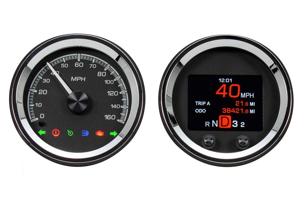Dakota Digital Universal HDX-2070-K 7 Gauge Round Analog HDX Instrument System, Black Alloy Style