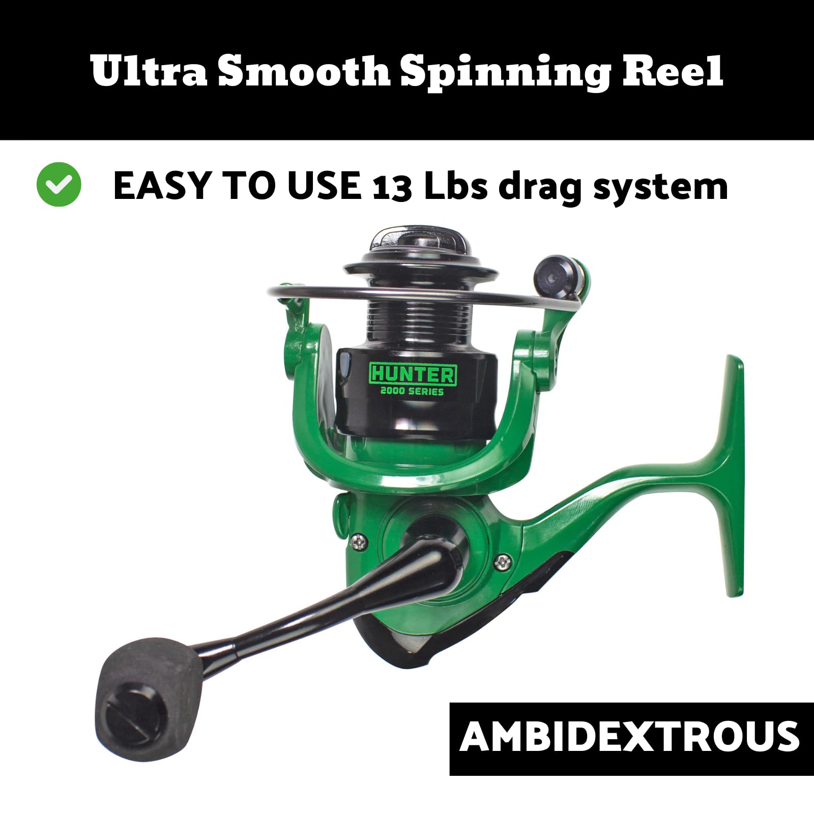 Lunkerhunt Hunter Fishing Rod and Reel Combo 6 Feet 8 Inches | Spinning Reel Right and Left | Lightweight Fishing Rod Combo Atomic Hunter | Premium Medium Power Fishing Pole with EVA Camouflage Grip