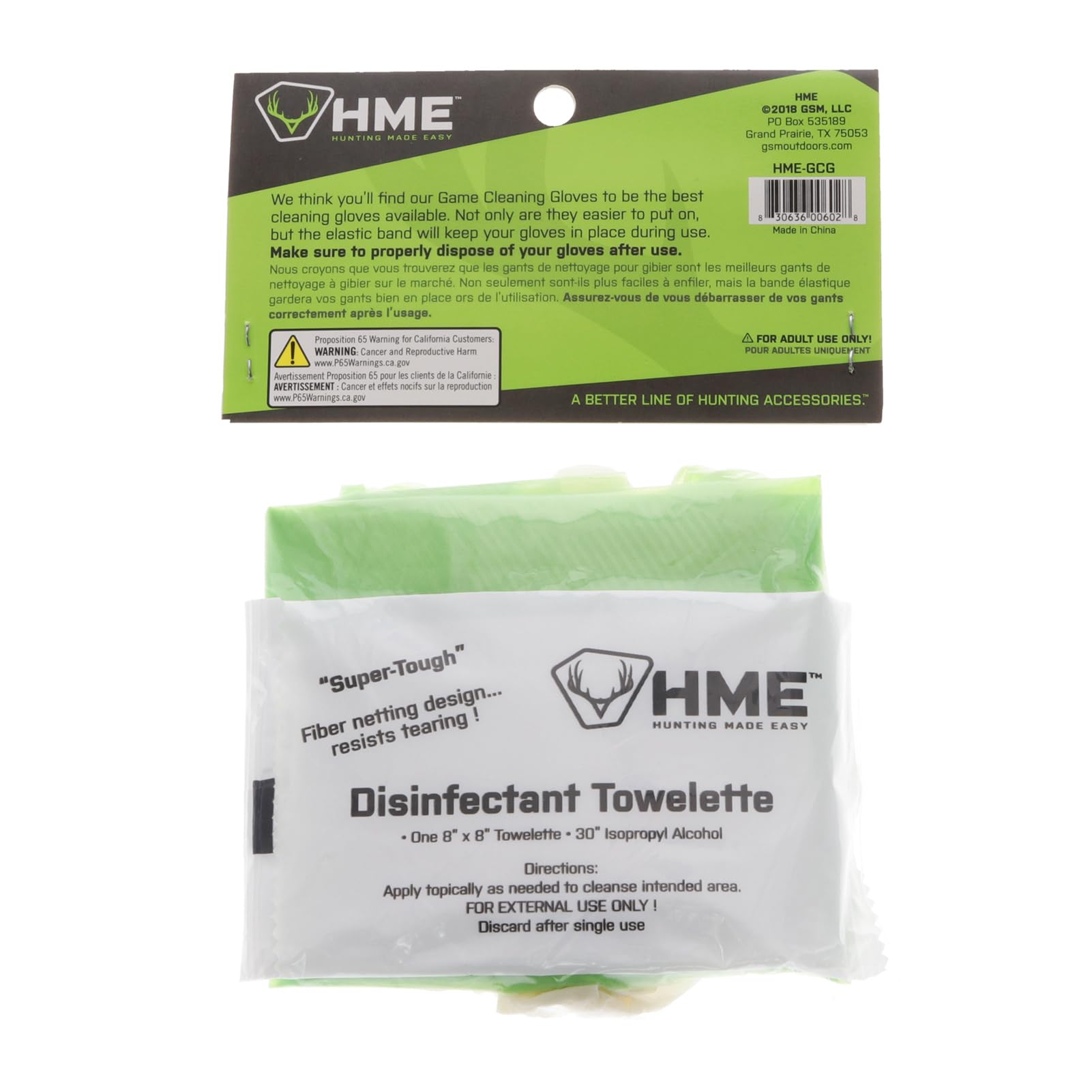 HME Cleaning Game Gloves with Towelette Disposable Shoulder-Length Field Dressing Gloves with Elastic Bands, Form-Fitting Gloves and 8" x 8" Disinfectant Towelette