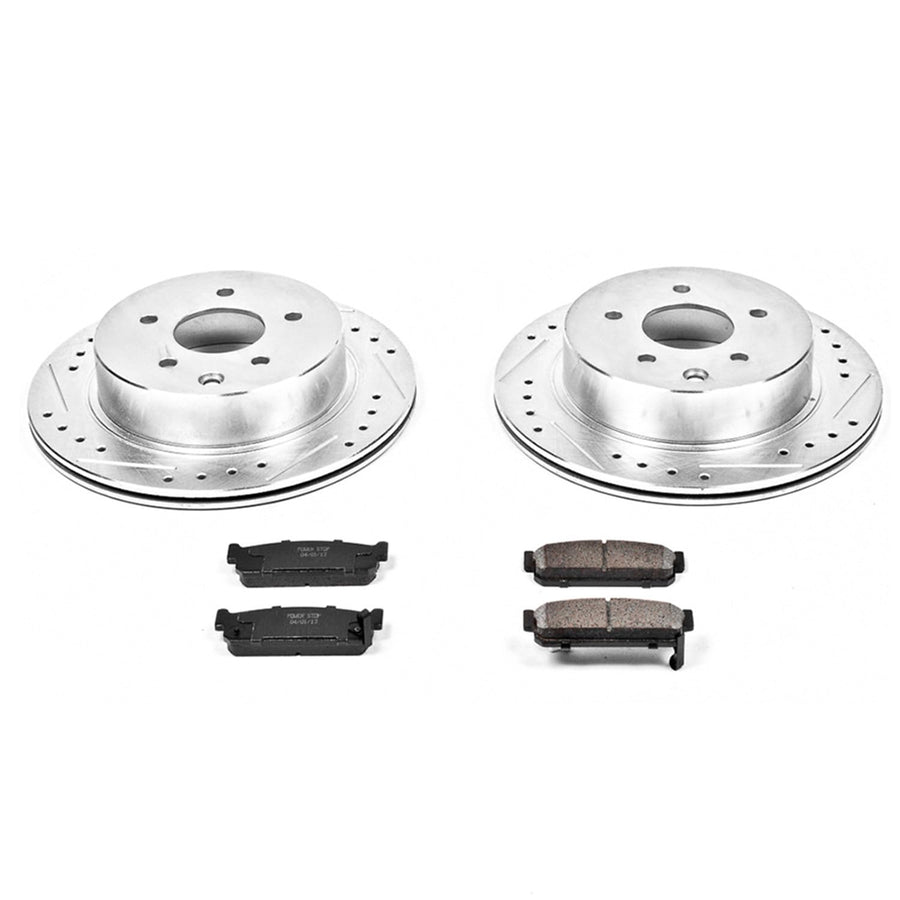 Power Stop K1165 Z23 Carbon Fiber Brake Pads with Drilled & Slotted Brake Rotors Kit For INFINITI J30 1993-1997, INFINITI Q45 1997-2001 [Model Specific]
