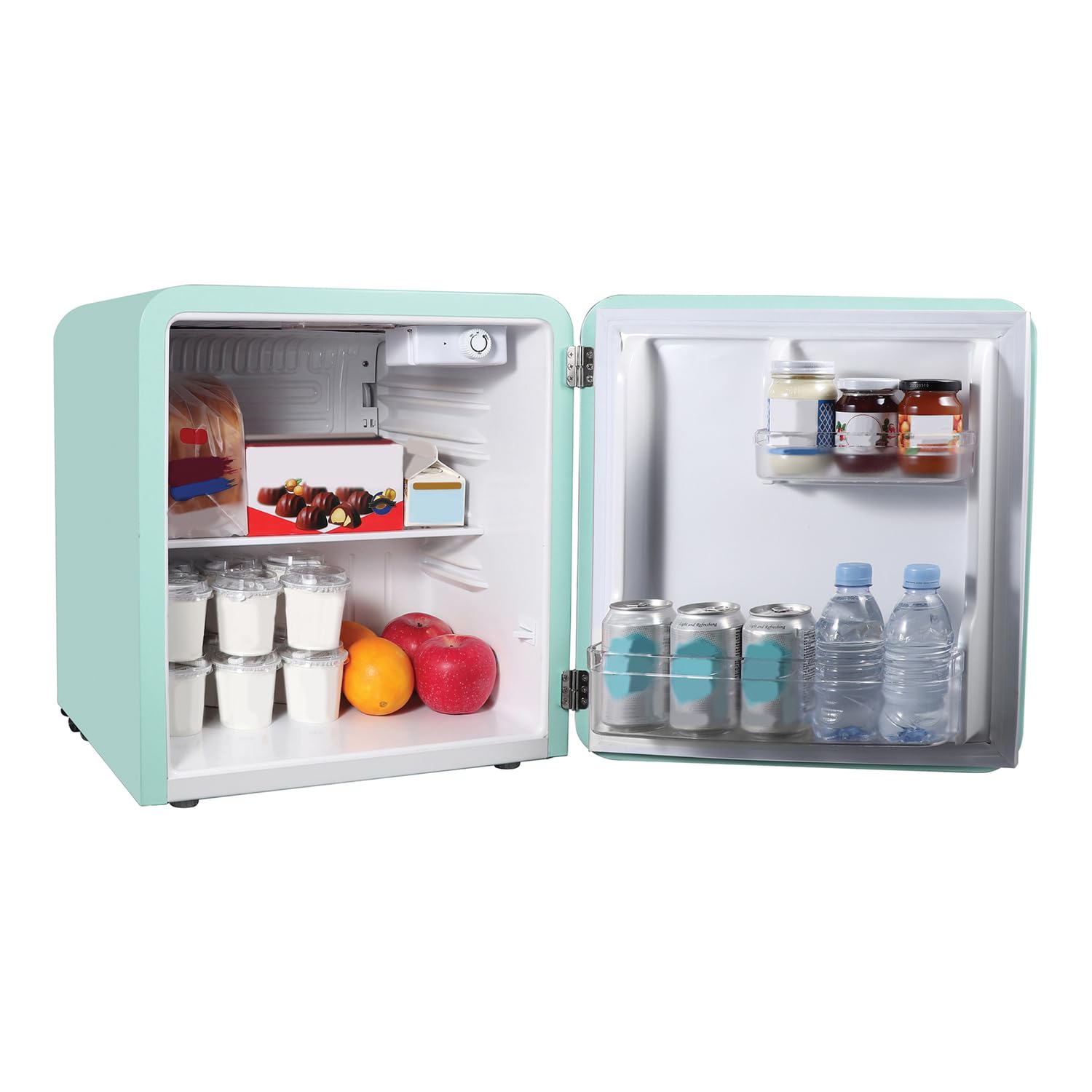Magic Chef Retro Style 1.6 Cubic Feet Mini Fridge with Interior LED Light and Removable Glass Shelf Ideal for Bedroom and Recreational Room, Mint