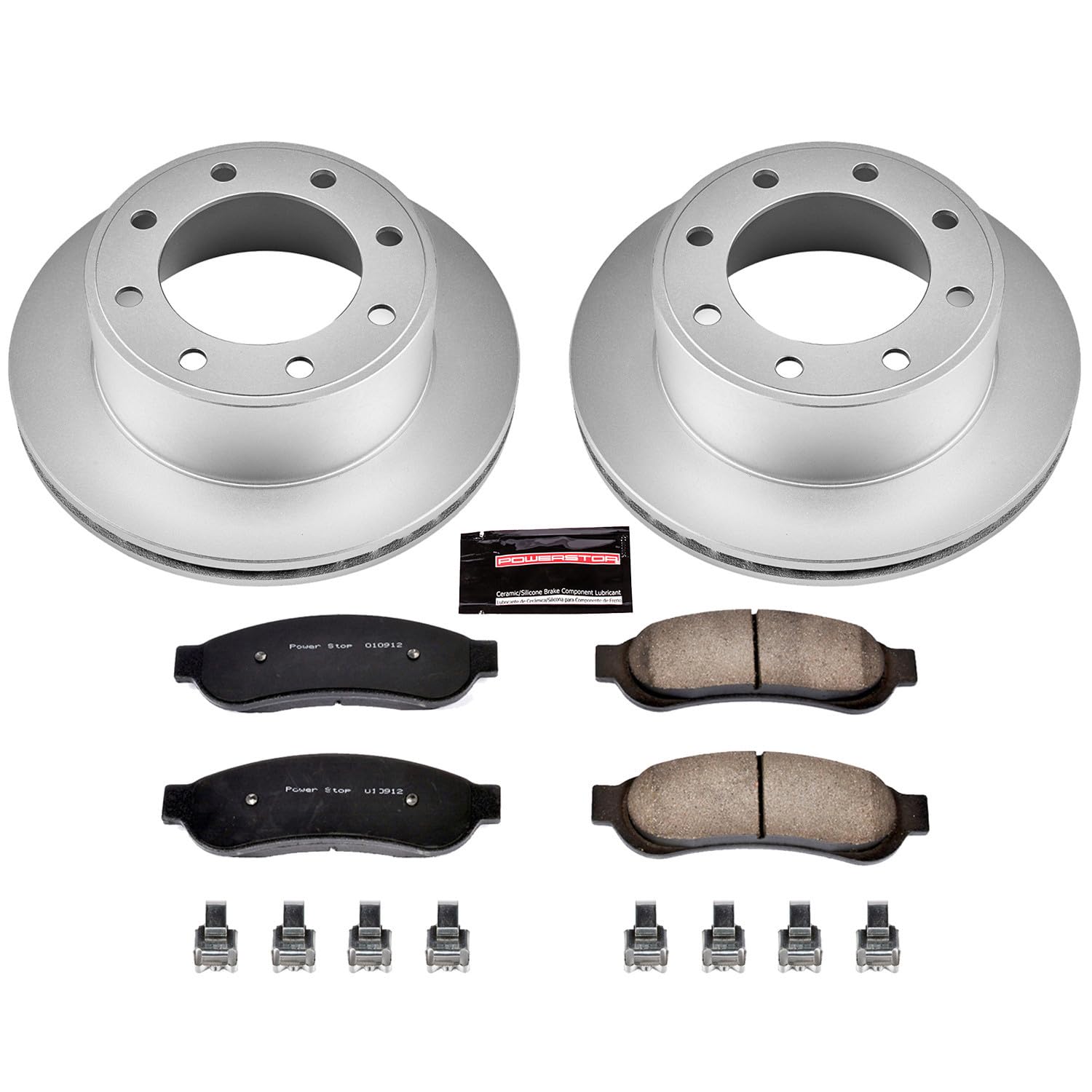 Power Stop Coated Brake Rotor & Ceramic Brake Pads- rear For Ford F-250 Super Duty 2005-2007, Ford F-350 Super Duty 2005-2007 [Model Specific]