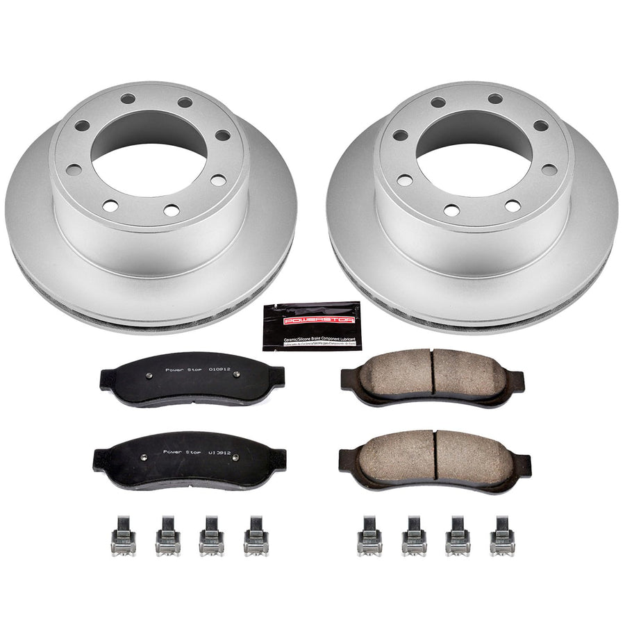 Power Stop Coated Brake Rotor & Ceramic Brake Pads- rear For Ford F-250 Super Duty 2005-2007, Ford F-350 Super Duty 2005-2007 [Model Specific]