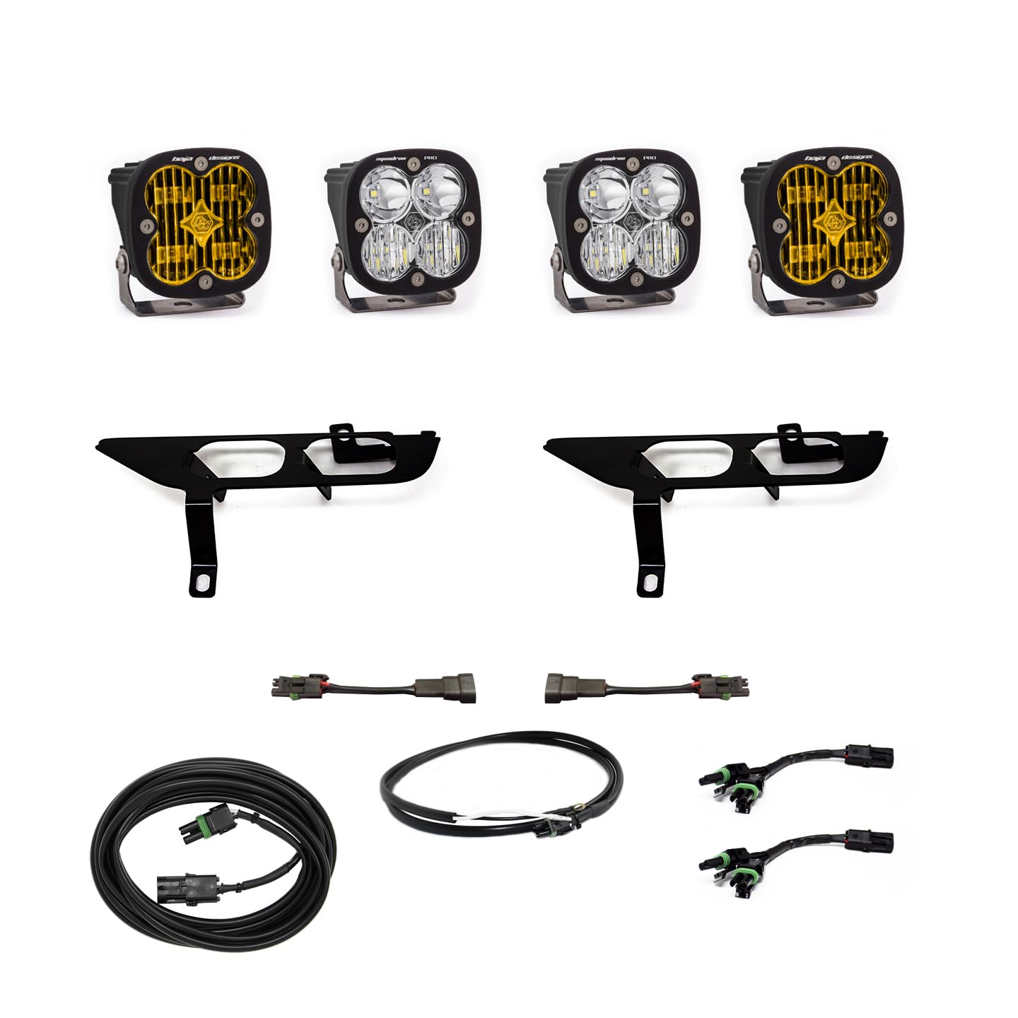 Baja Designs Pro Squadron SAE Fog Pocket LED Light Kit fits Ford F-150 2021+ with Upfitter Wiring Hariness (Multi-Pattern; Amber)