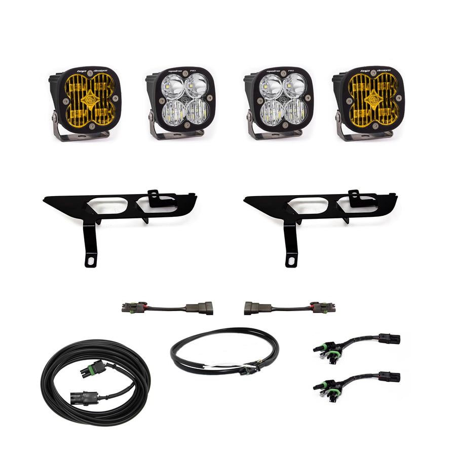 Baja Designs Pro Squadron SAE Fog Pocket LED Light Kit fits Ford F-150 2021+ with Upfitter Wiring Hariness (Multi-Pattern; Amber)