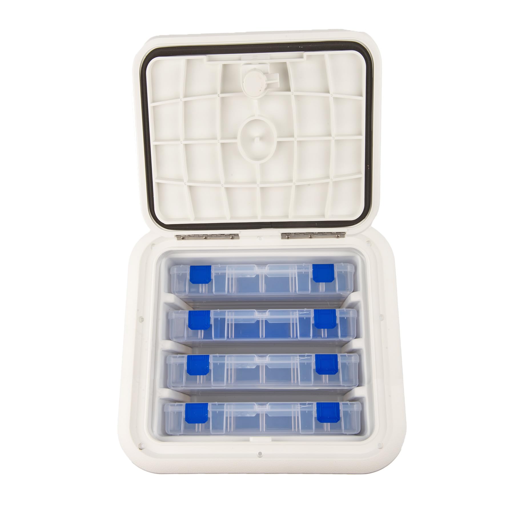 Tackle Center Trays T-H Marine | Boat Fishing Tackle Storage Hatch with 4 Trays | 13" x 17", Polar White