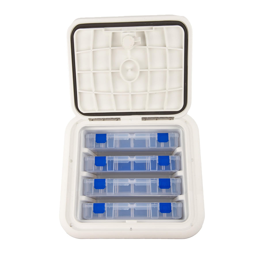 Tackle Center Trays T-H Marine | Boat Fishing Tackle Storage Hatch with 4 Trays | 13" x 17", Polar White