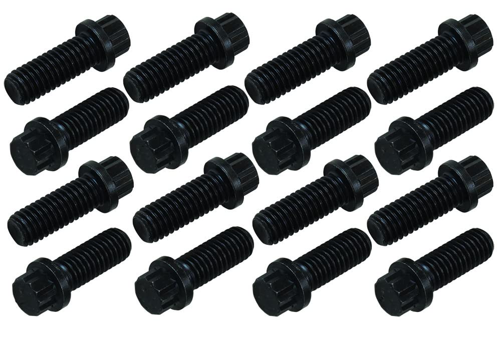 Moroso Header Bolt Kit 38713, Fits Small Block and Big Block Chevy, 3/8-16 x 1" Long, 12 point, Pack of 16