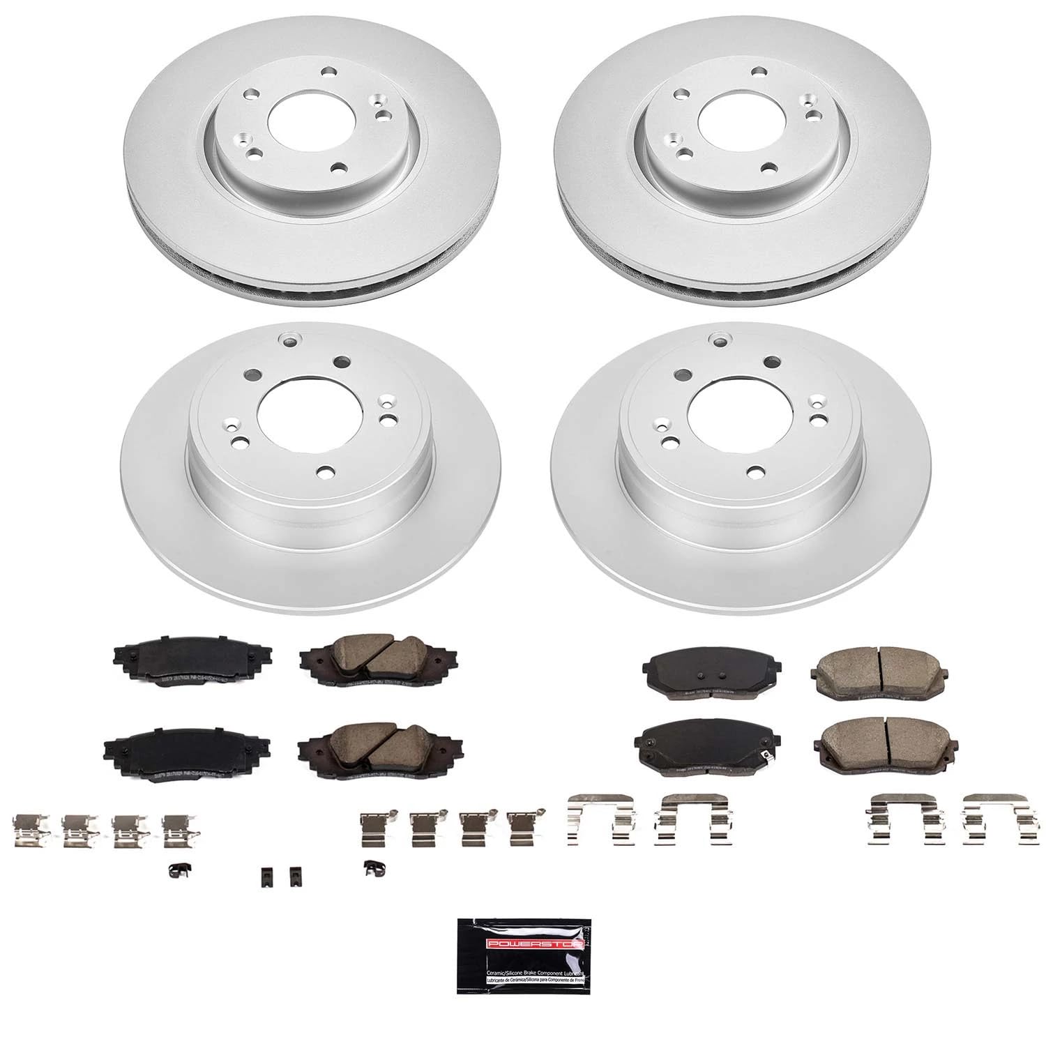 Power Stop Z17 Front and Rear Coated Rotor Kit-Coated Brake Rotors, Ceramic Brake Pads For 2017 Kia Optima [Model Specific]