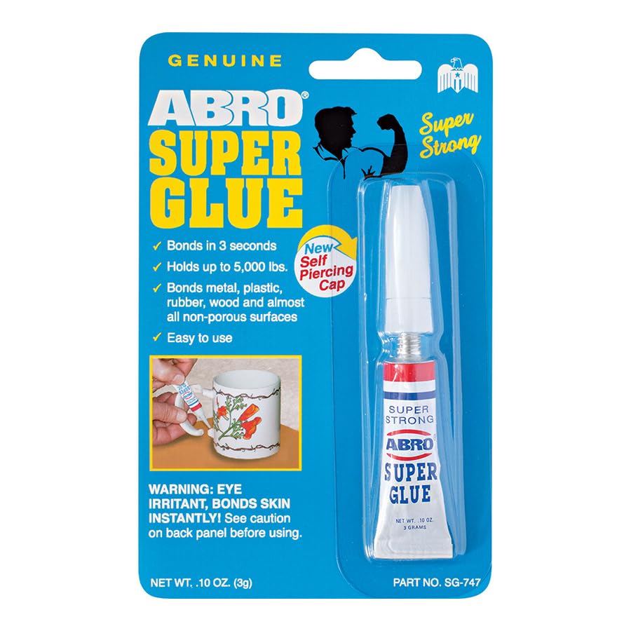 Super Glue ABRO, Permanent & Clear, 5,000-lb Hold, Fast-Acting on Metal, Plastic, Wood, Ultra-Resistant to Impacts & Extreme Temperatures, Easy to Use