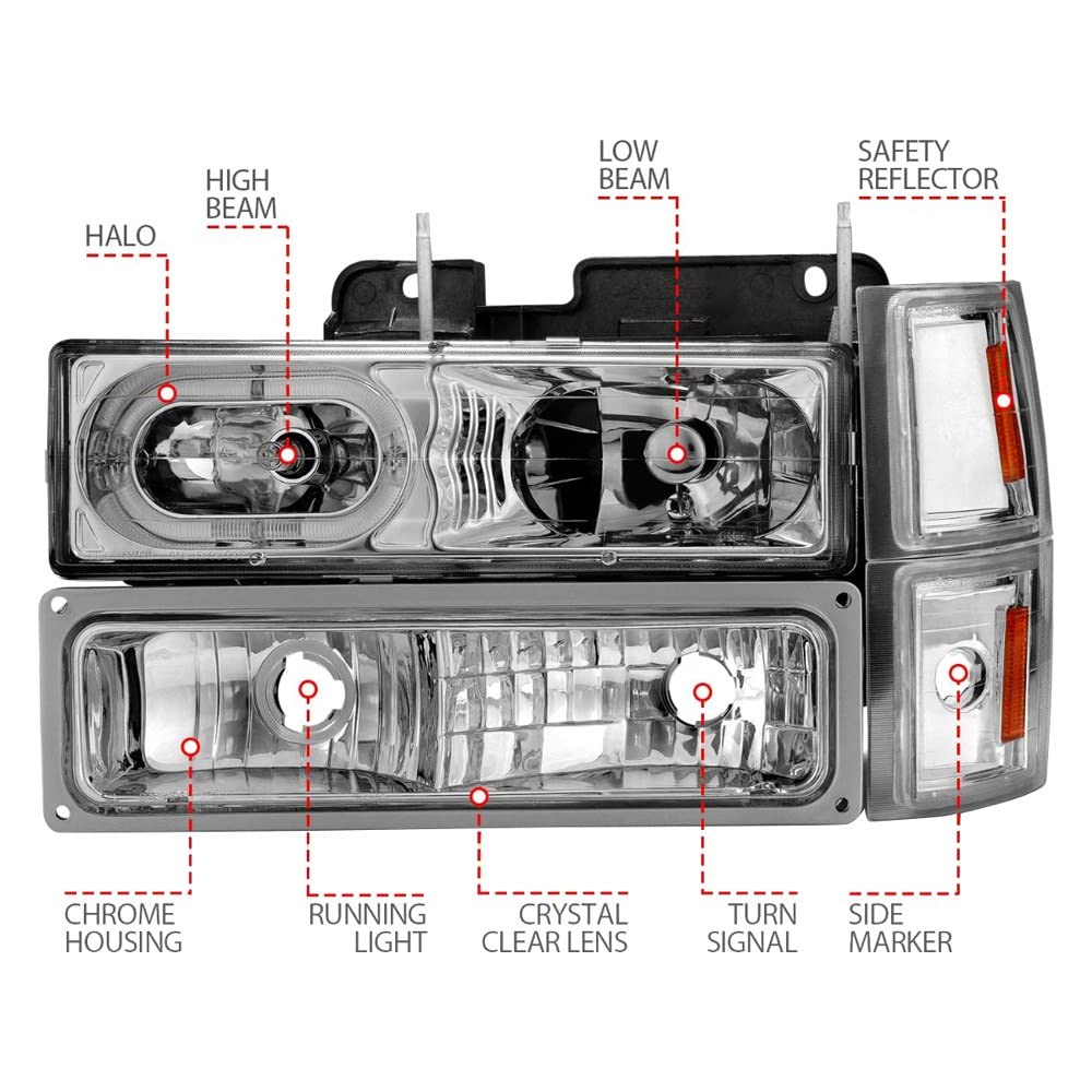 ANZO 88-98 Chevrolet C1500 Crystal Headlights Chrome Housing w/Signal and Side Marker Lights (111508)