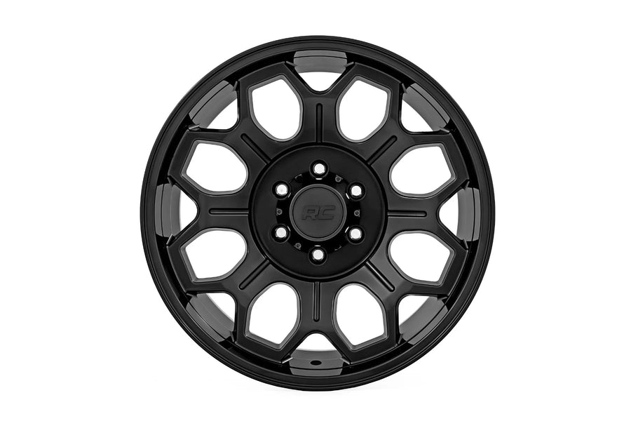 77 Series Rough Country One-Piece Aluminum Wheel - 20x9, 6x5.5" Bolt Pattern, +18mm Offset, Semi-Gloss Black