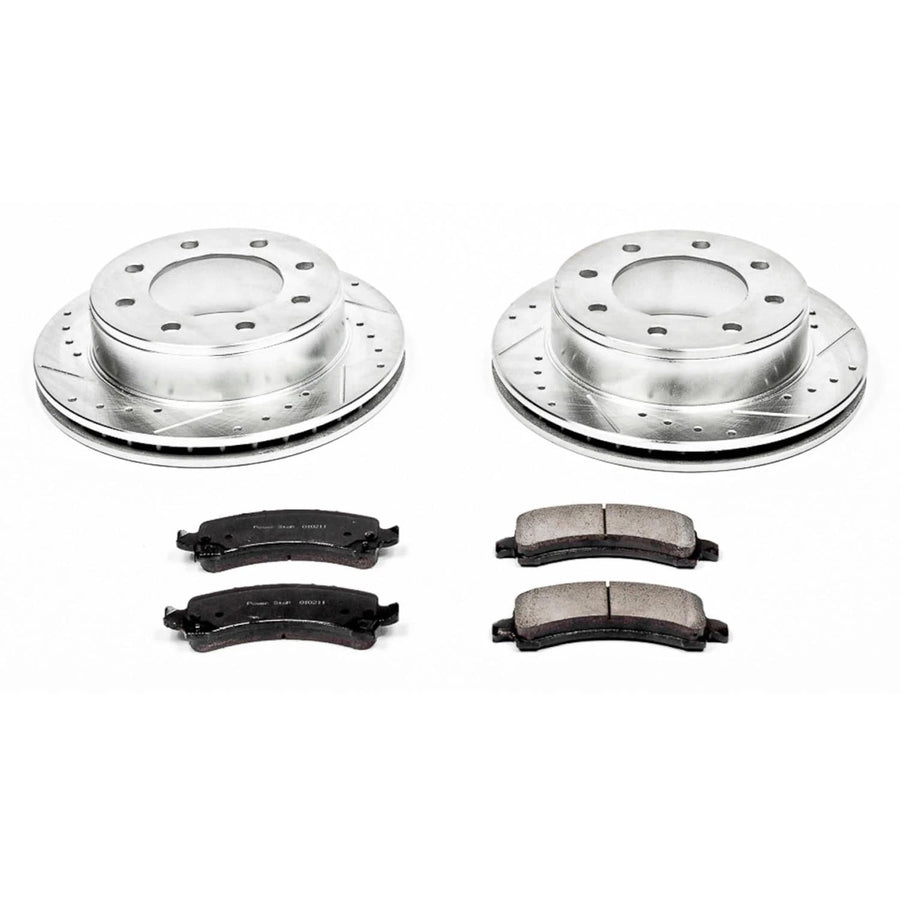 Power Stop K2039 Rear Brake Pads Z23 Carbon Fiber with Drilled & Slotted Brake Rotors Kit For Chevrolet Express 2500, Chevrolet Express 3500, GMC Savana 2500, GMC Savana 3500 [Model Specific]