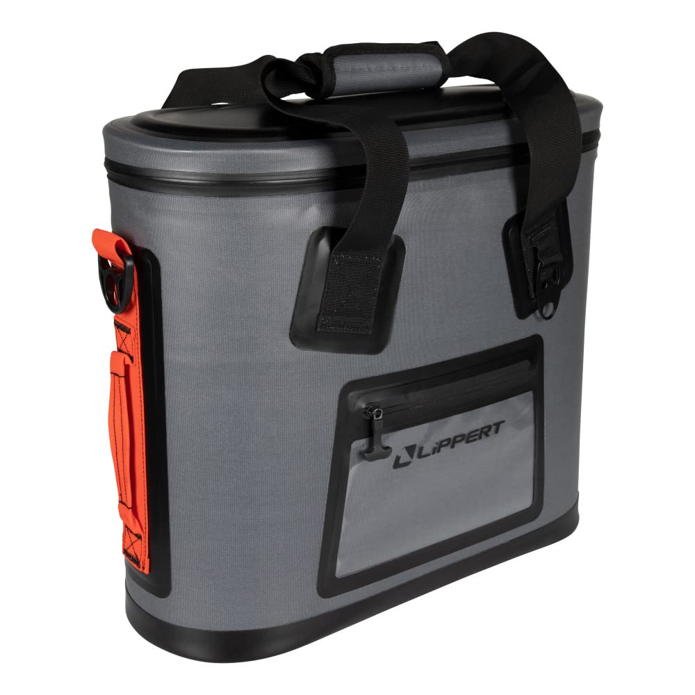 Lippert 30-Can Adventure Pro Soft Insulated Cooler Tote Bag, Up to 20 lbs. of Ice, 22-1/2 Quarts of Water, 8-1/4" x 20" x 17-1/2" Wide Mouth Opening, Padded Handle & Shoulder Strap - 2021099913