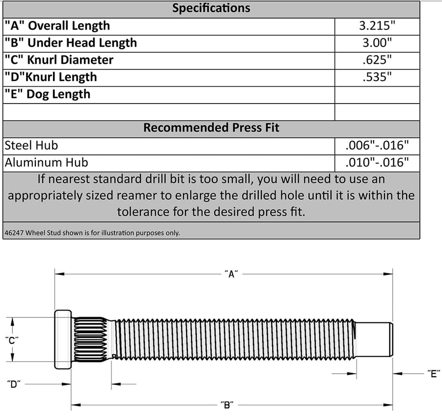 M14 X 1.5 WHEEL STUD Moroso MUSTANG S 550 3 INCH LONG