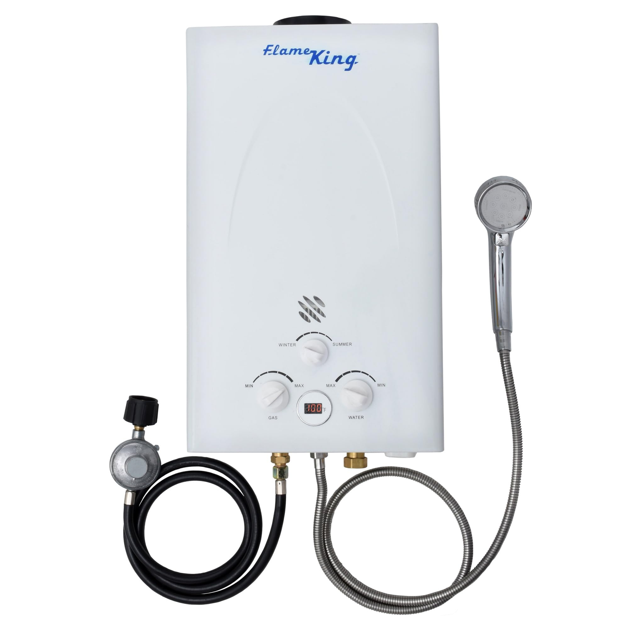 Flame King Tankless Portable Water Heater Propane Gas 10L 2.64 GPM at 68,000 BTU, Outdoor Instant Hot Water Shower for RV, Camping, Farm, Cabins