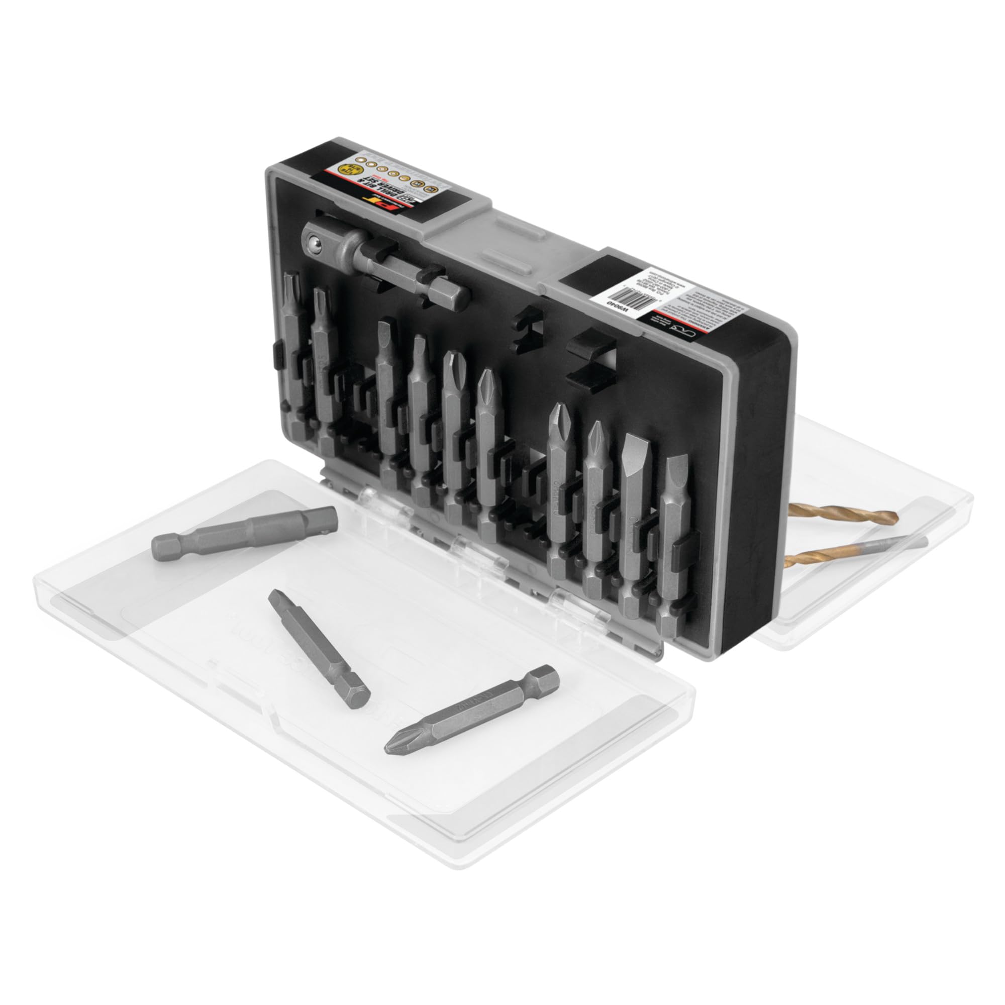 28pc Performance Tool W9040 1/4-Inch Titanium Coated Drill Bit and Driver Set with Socket Adapters, Flip Case and Hanger Tab