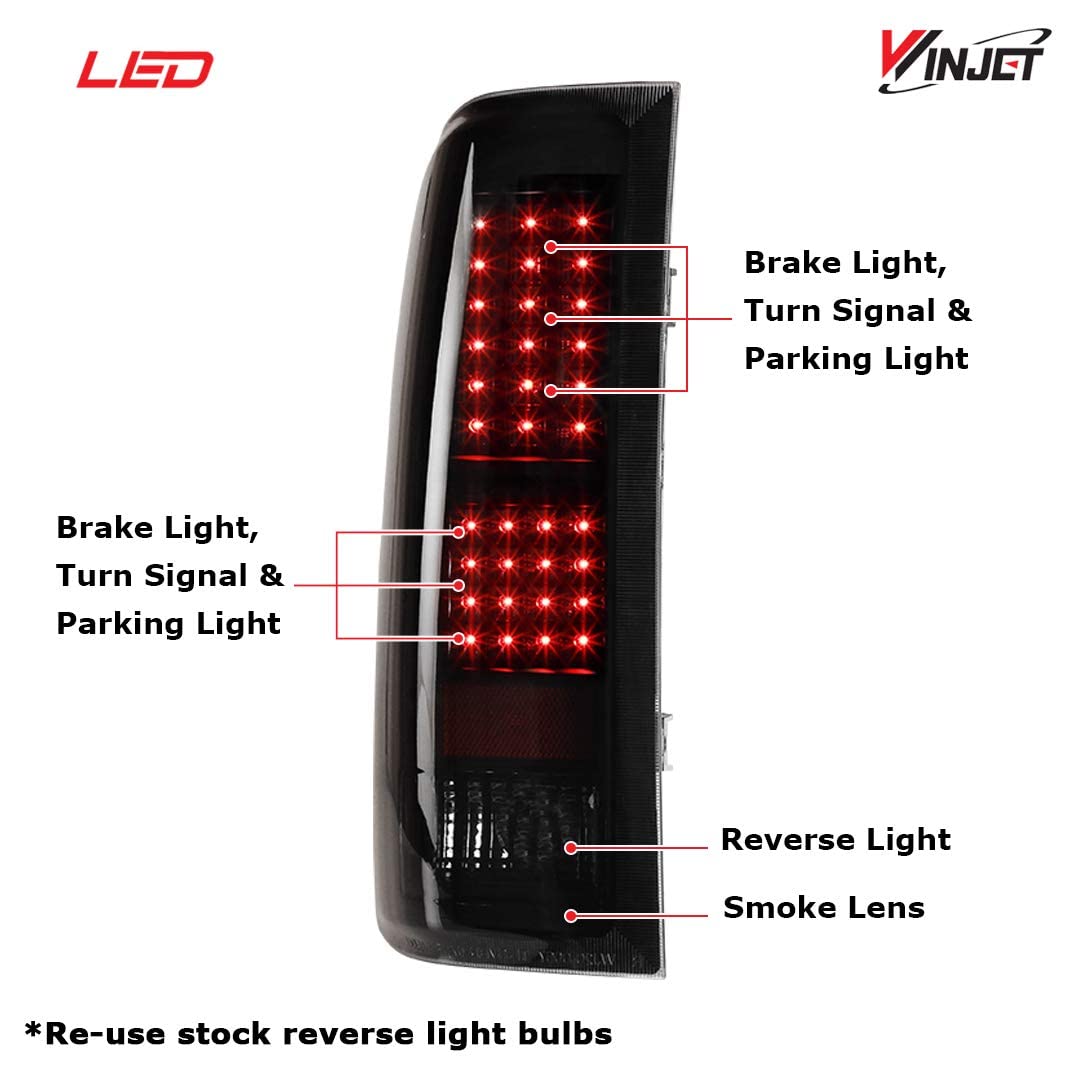 Winjet Tail Lights LED for 2008-2013 Chevy Silverado 1500, 2008-2014 Silverado 2500HD/ 3500HD, 2007 Chevy Silverado 1500/2500/ 3500 New Body, 2007-2014 GMC Sierra 1500/2500 HD/ 3500 HD SL/SLE