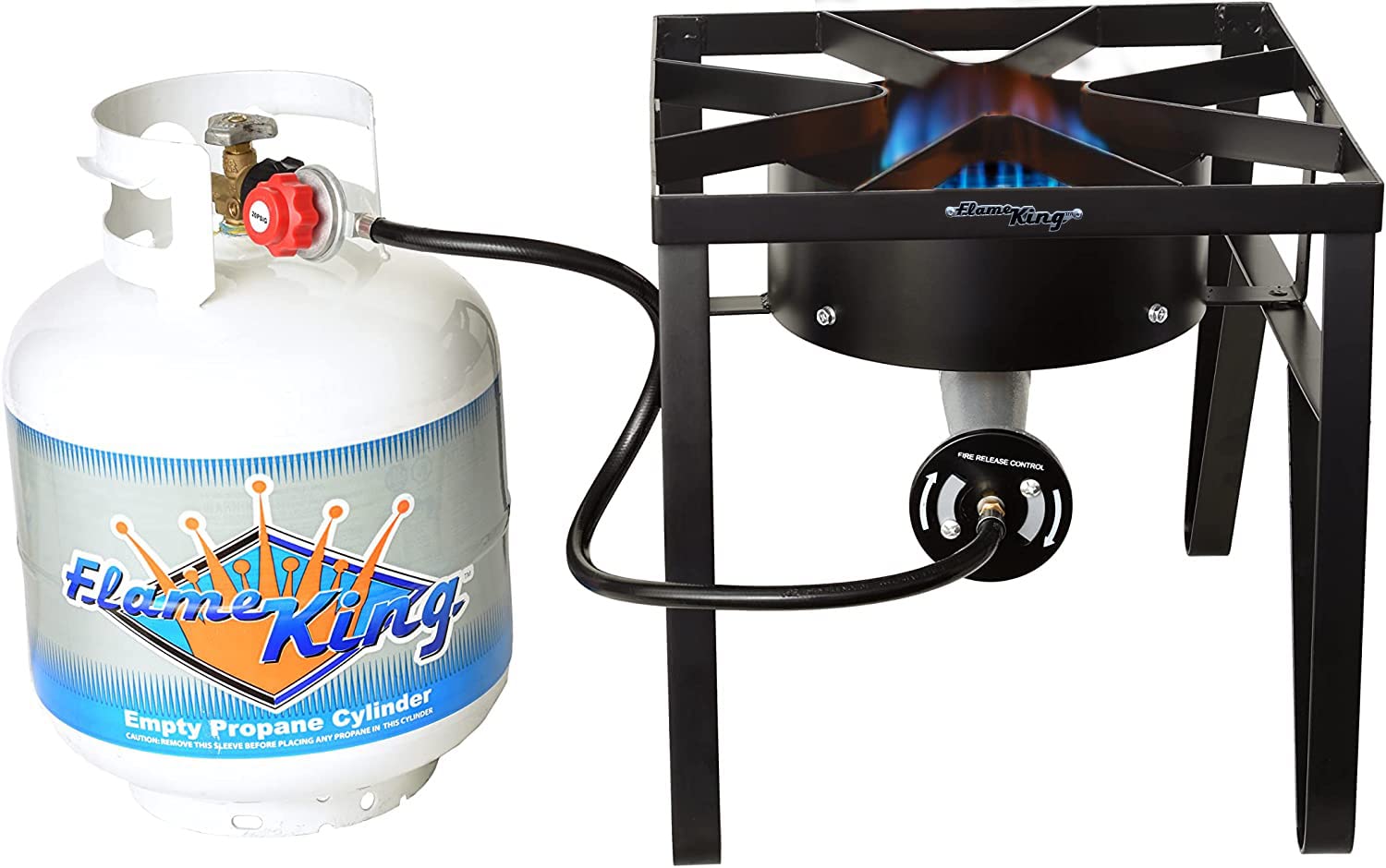 Flame King 200K BTU Heavy Duty, 0-20 PSI, Propane Gas Single Burner Bayou Cooker Outdoor Stove for Home Brewing, Turkey Fry, Maple Syrup Prep, Cajun Cooking, Black