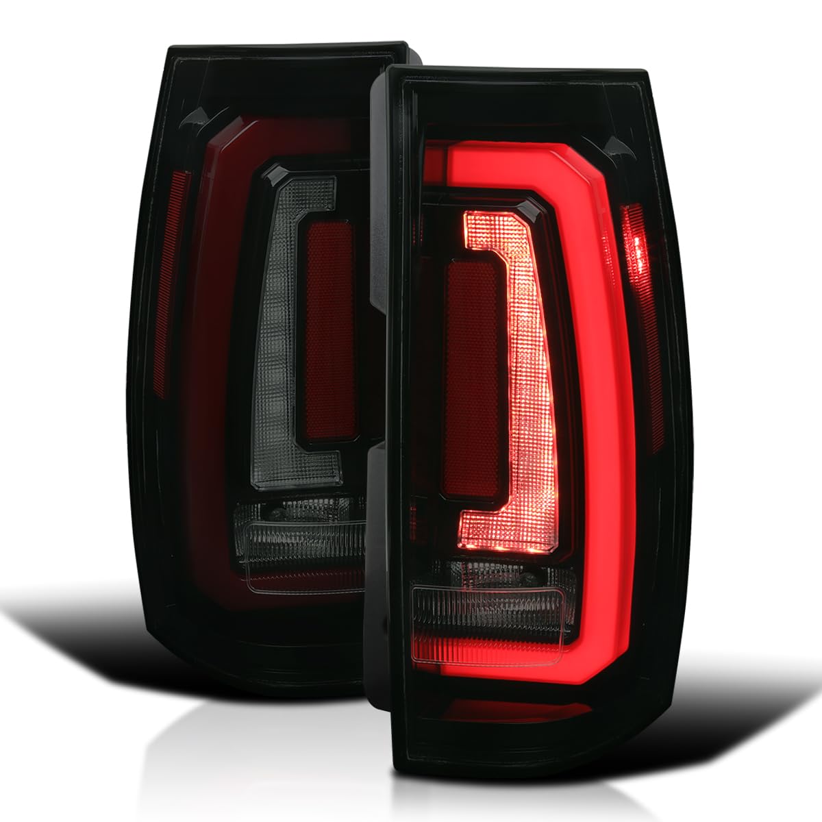 Glossy Black Smoke SPEC-D TUNING Tail Lights w/Red LED Sequential Turn Signals and Startup Animation Compatible with 2007-2014 Chevy Tahoe, Suburban, GMC Yukon/Denali/XL, Left + Right Pair Assembly
