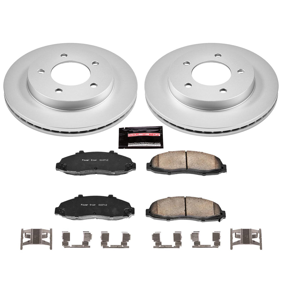 Power Stop Coated Brake Rotor CRK1866 & Ceramic Brake Pads- front For Ford F-150 1997-2003, Ford F-150 Heritage 2004 [Model Specific]
