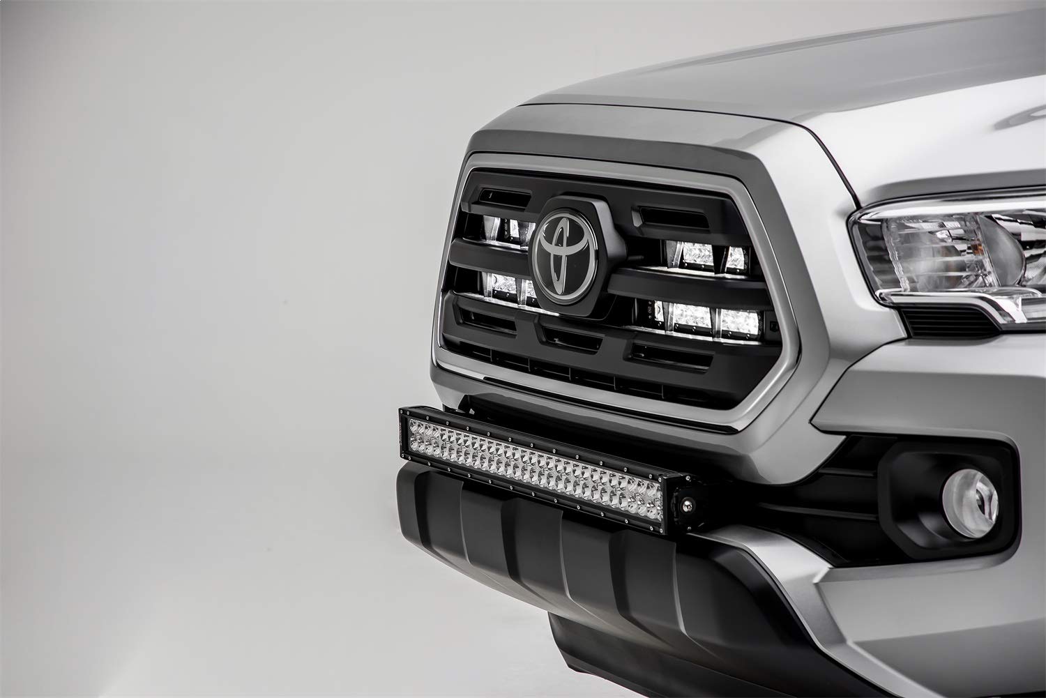 ZROADZ Black Front Bumper 2018-2022 Toyota Tacoma Front Bumper Center LED Kit with (1) 30 Inch LED Straight Double Row Light Bar - PN #Z329511-KIT-D