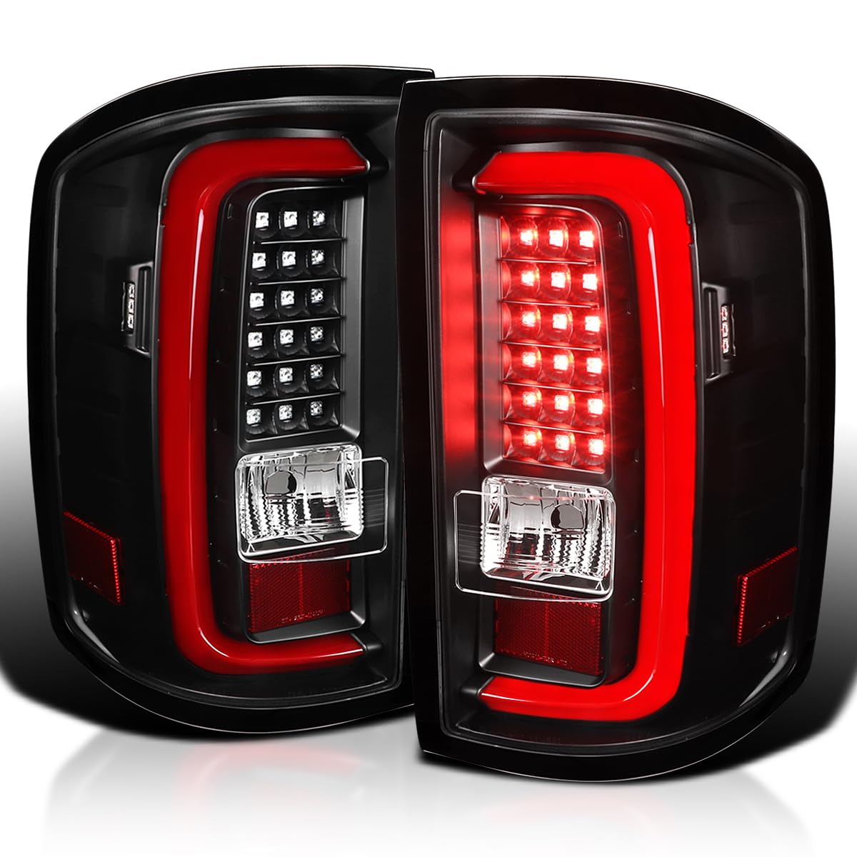 Black LED Tail Lights w/Red LED Light Bar SPEC-D TUNING Compatible with 2014-2018 GMC Sierra 1500, 2014-2018 GMC Sierra 2500HD, 2014-2018 GMC Sierra 3500HD, Left + Right Pair Assembly