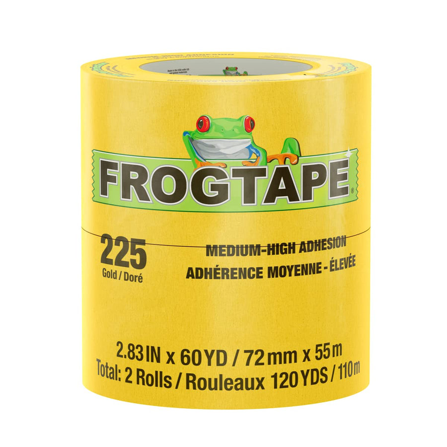 Gold FrogTape 225 Moderate Temperature Performance Grade Masking Tape, Medium-High Adhesion, 72mm x 55m, 2 Rolls per Pack