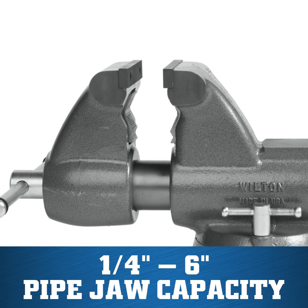 6" Jaw Width Wilton Pipe & Bench Vise, 9" Max Jaw Opening, 6-5/8" Throat (Model C-3)