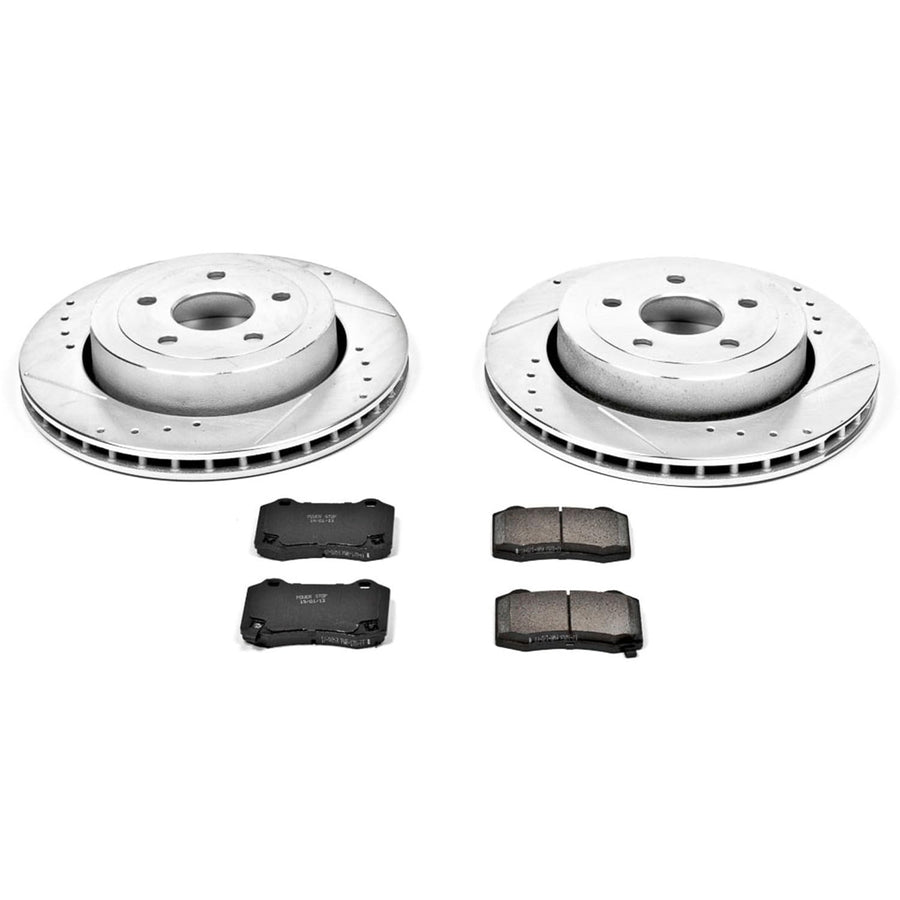 Rear Power Stop K2949 Z23 Carbon Fiber Brake Pads with Drilled & Slotted Brake Rotors Kit For Jeep Grand Cherokee 2006-2010 [Model Specific]