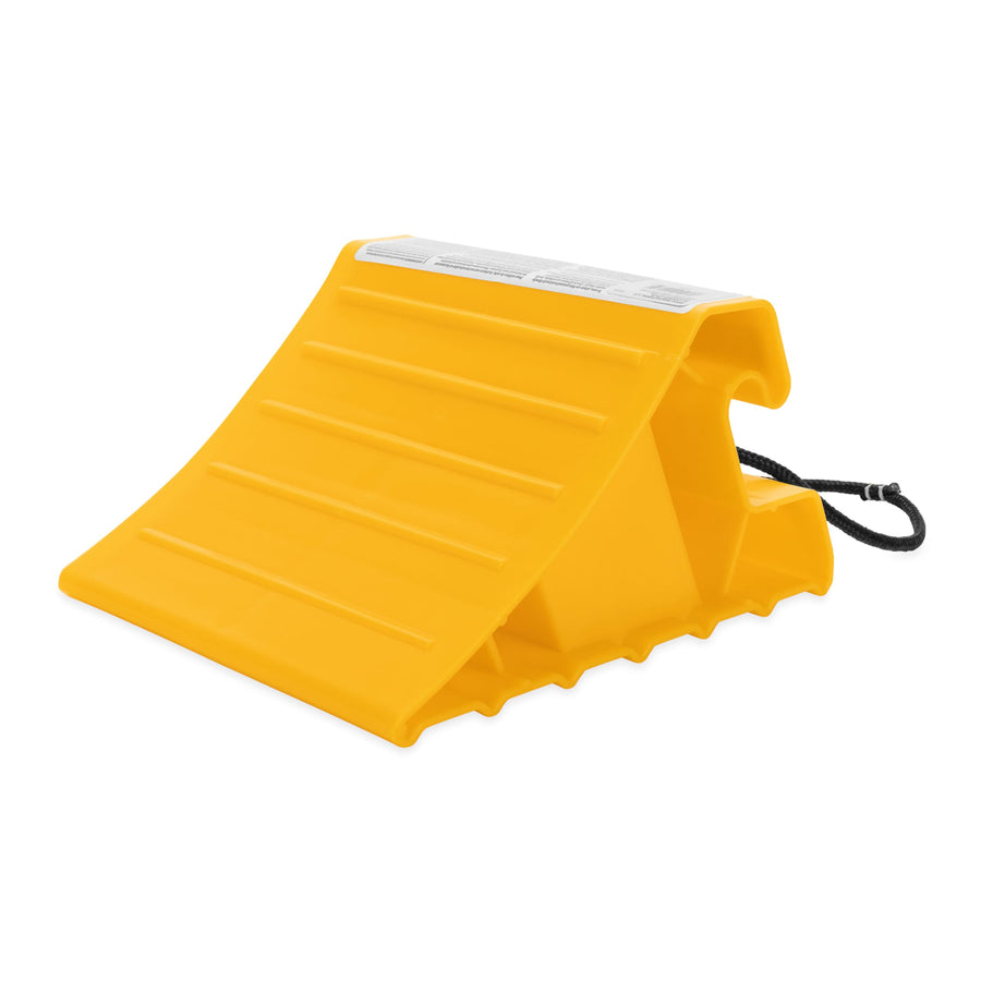 Camco Super Wheel Chock - Large, Heavy Duty Trailer Chock w/Rope Constructed of Durable Plastic - Features Rope Handle for Easy Removal - Use w/Tires Up to 29-inches – 44475