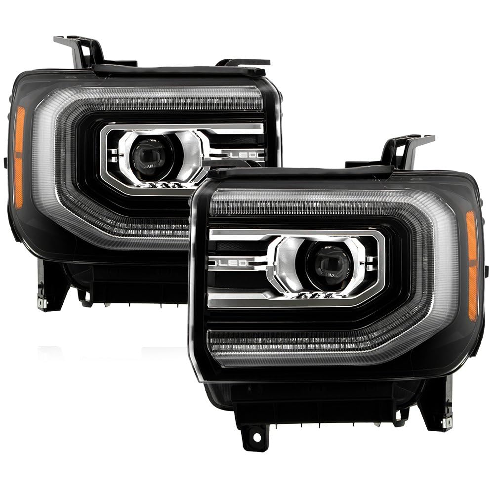 GMC Sierra 14-18 Spyder (xTune) Halogen Upgrade to w/LED DRL Model (Fit Halogen Only) Projector Headlights - Low Beam-H7(Included) ; High Beam-H7(Included) ; Signal-LED - Black