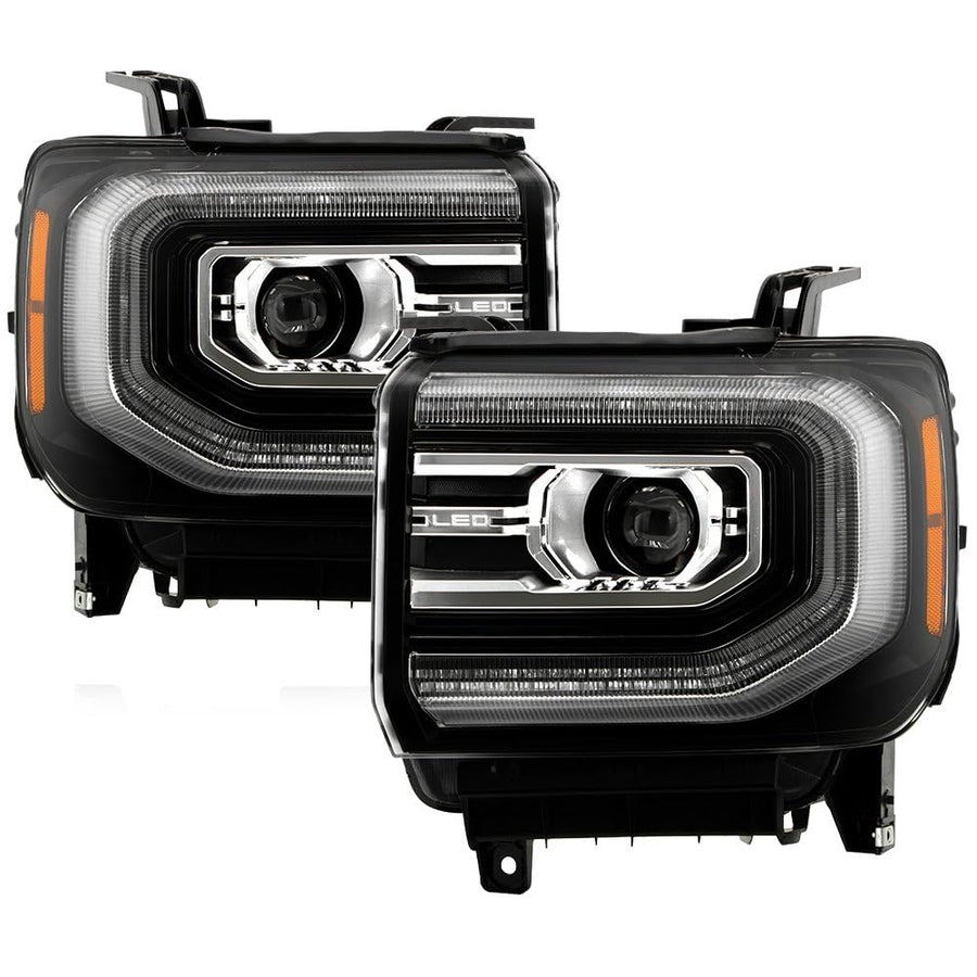 GMC Sierra 14-18 Spyder (xTune) Halogen Upgrade to w/LED DRL Model (Fit Halogen Only) Projector Headlights - Low Beam-H7(Included) ; High Beam-H7(Included) ; Signal-LED - Black