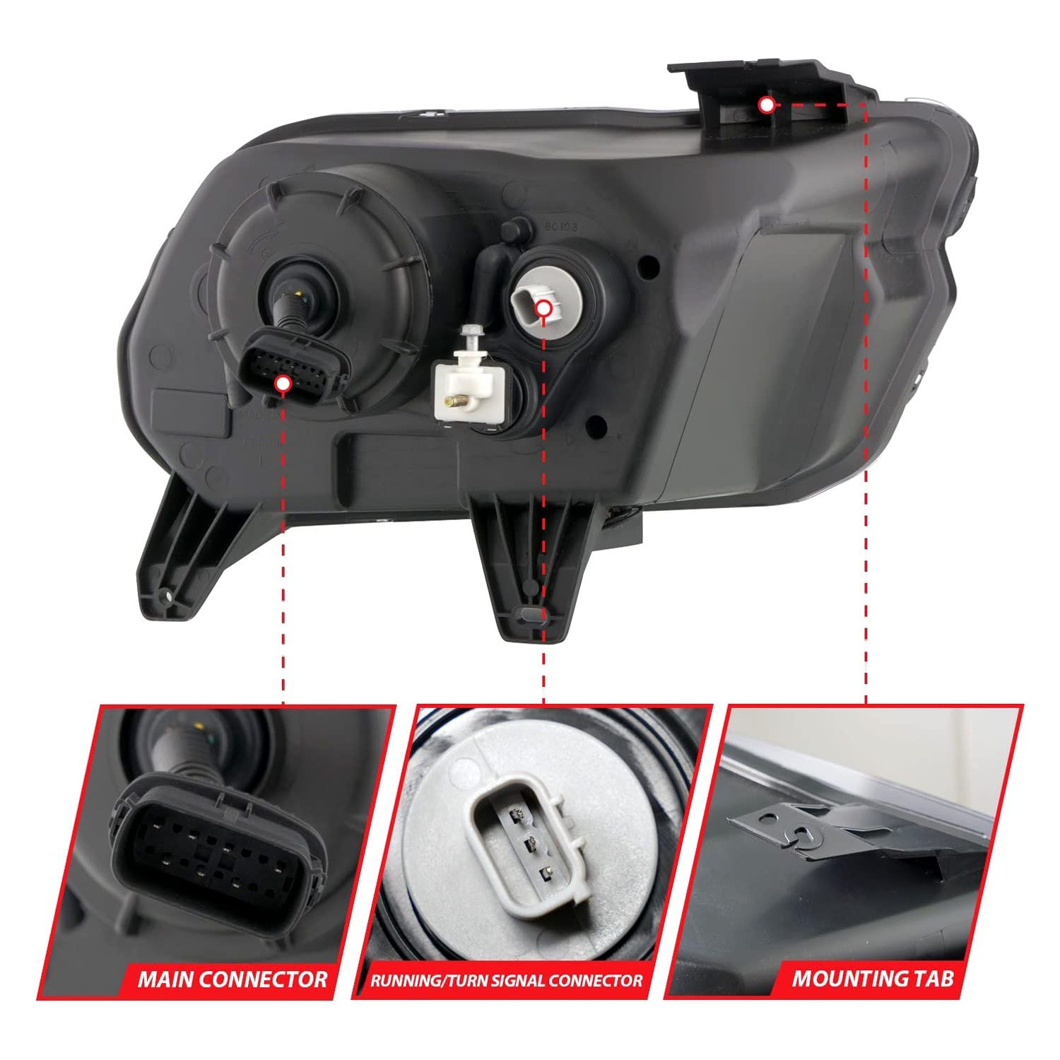 Projector Headlights ANZO 13-14 Ford Mustang (w/Factory HID/Xenon HL only) Black w/Light Bar