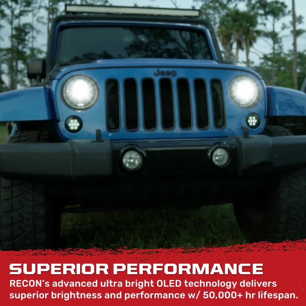 RECON - Premium Ultra Bright CREE LED Projector Headlights Fits 07-18 JK Wrangler 32W LED Low / 39W LED High Beam - (SMOKED LENS)