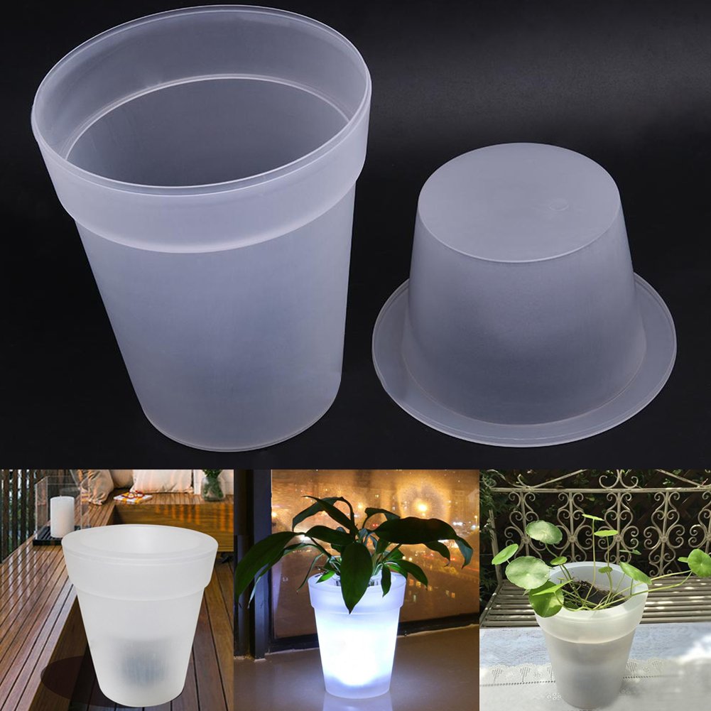 LED Plant Pot QIND, Solar Power Flower Pot, Indoor Outdoor Flowerpot with LED Lighting, Creative Plastic Modern Planter Vase Landscape Decorative Light for Garden Yard Patio, (White)
