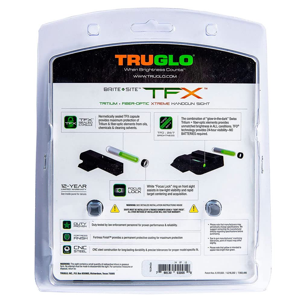 TRUGLO TFX Sight Handgun | Durable Shock-Resistant Compact Brightly Glowing Tritium & Fiber-Optic Xtreme Day/Night, Compatible with 1911 270/450 Handguns