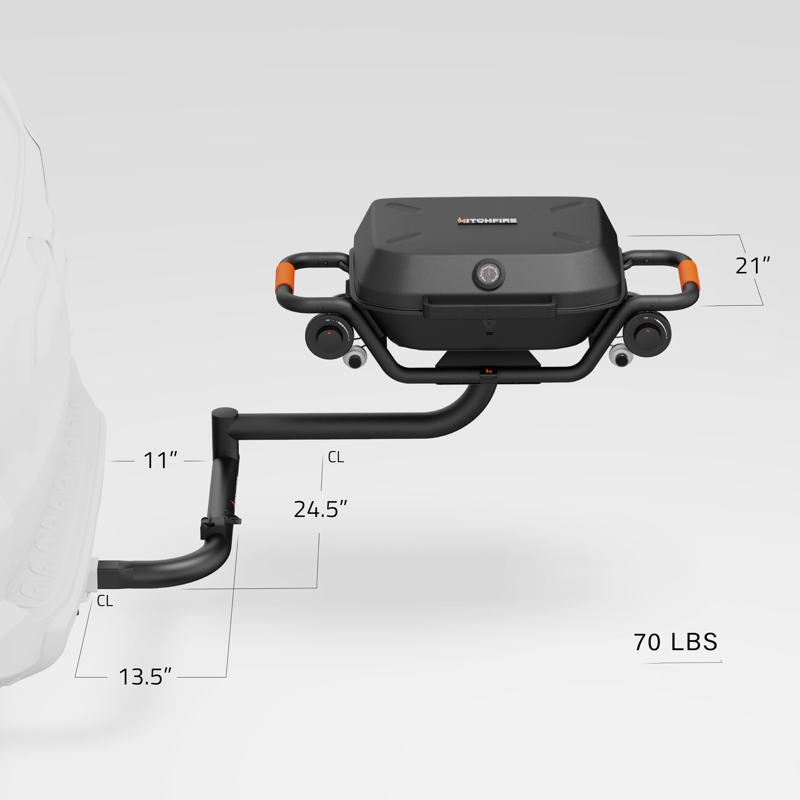HitchFire 15 Forge Grill – 15K BTU, Dual Burner, Hitch-Mounted, Swing-Away Arm, Portable Propane BBQ for Camping & Tailgating