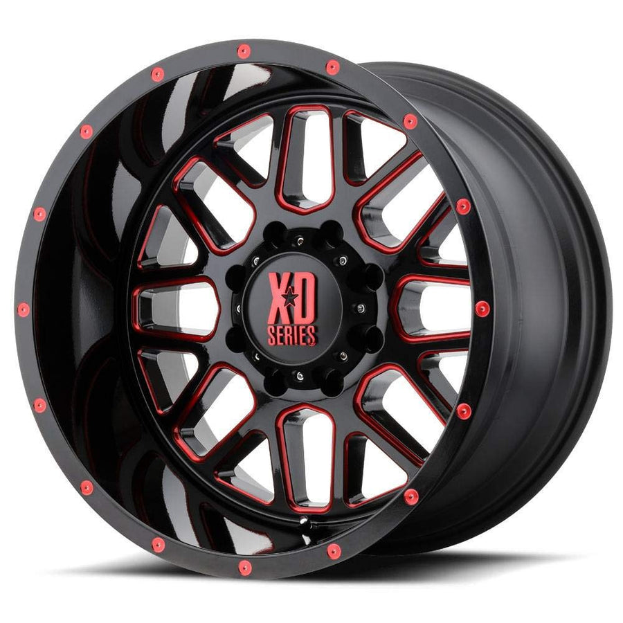 XD SERIES Xd820 BY KMC WHEELS Grenade Satin Black Milled with RED Clear Coat Wheel with Alloy Steel and Chromium (hexavalent compounds) (20 x 9. inches /6 x 106 mm, 18 mm Offset)
