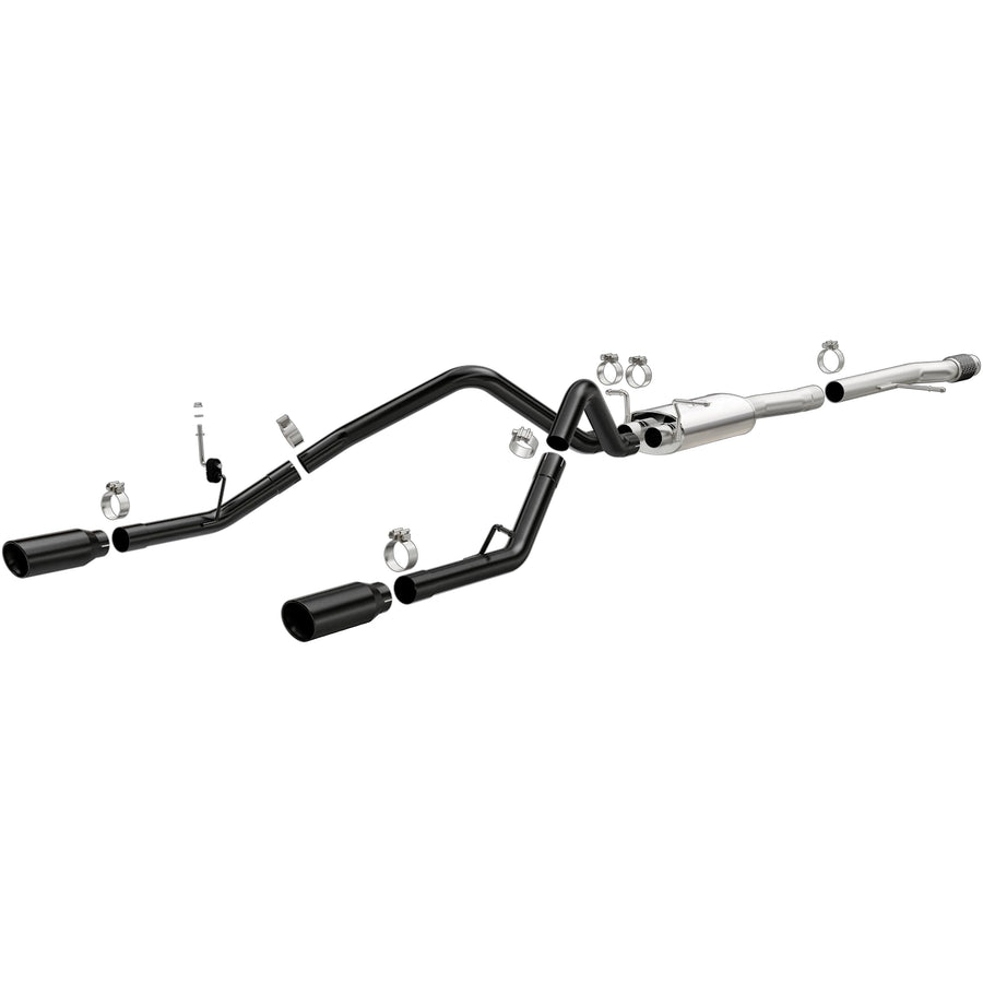 Cat-Back MagnaFlow Performance Exhaust System 15361 - Street Series, Stainless Steel 3in Main Piping, Dual Split Rear Exit, Black Coated 4in Exhaust Tip - Truck Performance Exhaust Kit