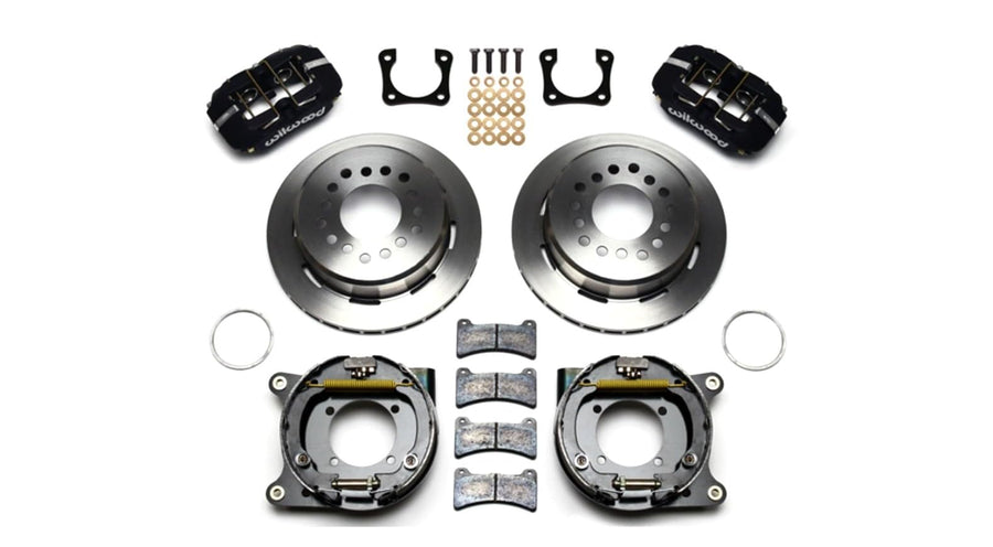 Wilwood Brake System, Rear Dynapro Low-Profile, 4 Piston Caliper, 11.000 in Plain Iron Rotor, Aluminum, Black Powder Coat