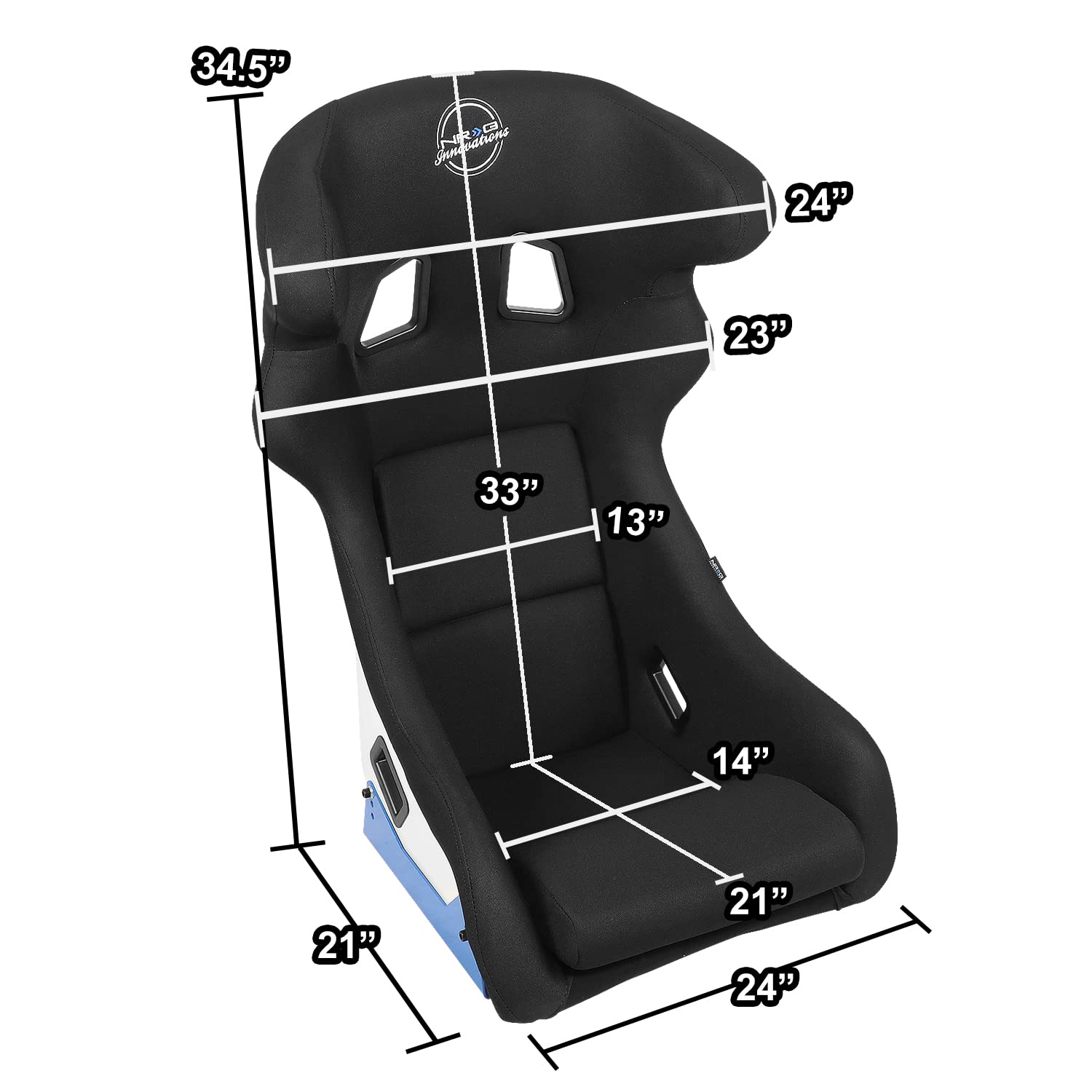 NRG Innovations Arrow Embroidery NRG-FRP-600WT Fixed Back Bucket Racing Seat With Side Mount Brackets,White Fiberglass Shell/Black Fabric Seat Cover, 34.5" H X 24" W X 21" D